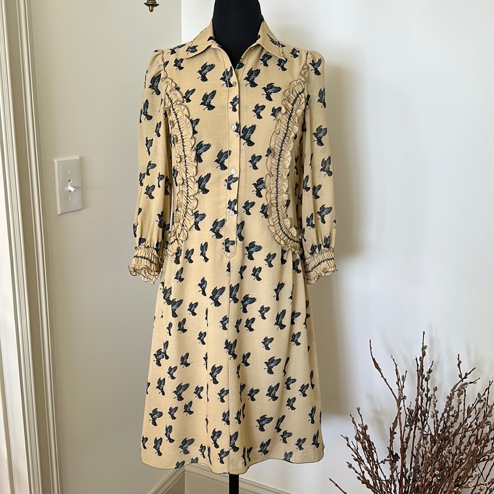 Max Studio Crow Black Bird Mustard Dress XS